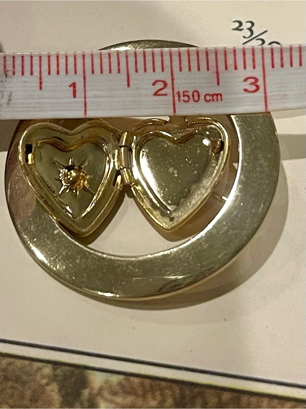 Vintage Gold Heart Locket with Starburst Diamond Flake-Circle Brooch